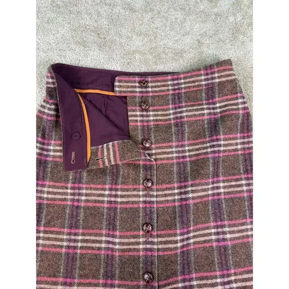 TALBOTS Skirt Size 14P Brown & Pink Striped Check Button Front $99 NWT C043 - Picture 3 of 9